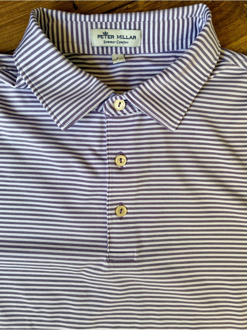 Peter Millar Lavender and White Striped Golf Polo Summer Weight- XL